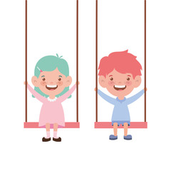 couple baby in swing smiling on white background