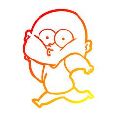 warm gradient line drawing cartoon bald man staring
