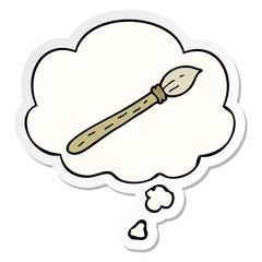 cartoon paintbrush and thought bubble as a printed sticker