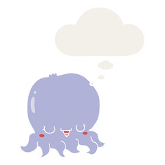 cartoon jellyfish and thought bubble in retro style