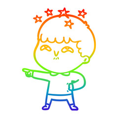 rainbow gradient line drawing cartoon amazed boy