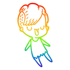 rainbow gradient line drawing cute cartoon girl with hipster haircut