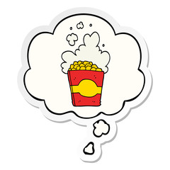 cartoon popcorn and thought bubble as a printed sticker