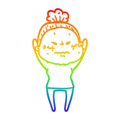 rainbow gradient line drawing cartoon annoyed old lady