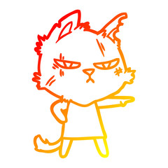 warm gradient line drawing tough cartoon cat girl pointing