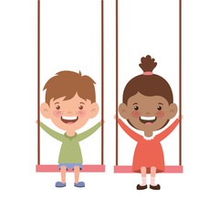 couple baby in swing smiling on white background