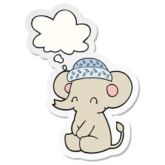 cartoon cute elephant and thought bubble as a printed sticker