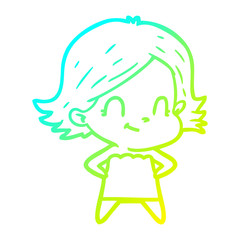 cold gradient line drawing cartoon friendly girl