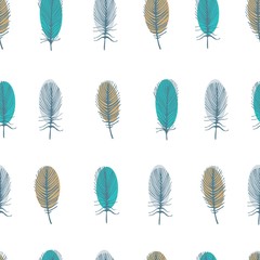 Vector seamless pattern with feathers on a white background.