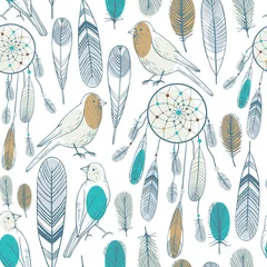 Tafelkleed Dromenvanger en vogels. Vector naadloos patroon © rraya