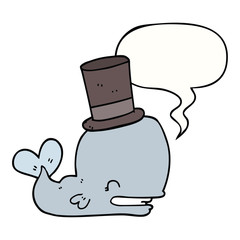 cartoon whale wearing top hat and speech bubble