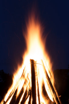 Fire In Fireplace In Lithuania At Midsummer Day