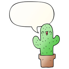 cartoon cactus and speech bubble in smooth gradient style