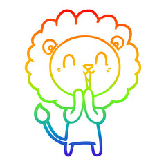 rainbow gradient line drawing laughing lion cartoon