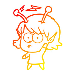 warm gradient line drawing cartoon alien girl