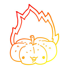 warm gradient line drawing cartoon flaming pumpkin
