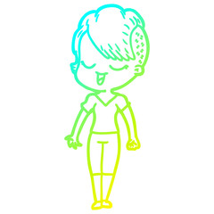 cold gradient line drawing happy cartoon girl