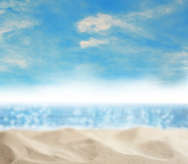 Fototapeta na wymiar Beach sand on white background. Mockup for design