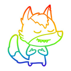 rainbow gradient line drawing friendly cartoon wolf