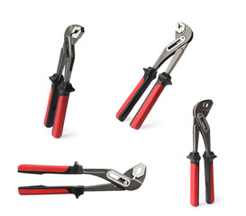 Basket of fresh towels on grey background