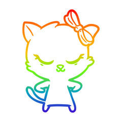 rainbow gradient line drawing cute cartoon cat with bow