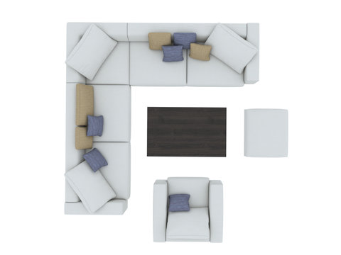 Modern Sofa With Chair And Table Top View Paths Selection