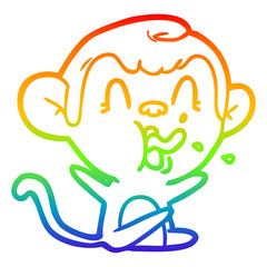 rainbow gradient line drawing crazy cartoon monkey