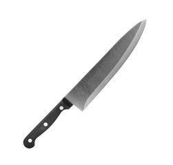 Modern chef's knife with black handle isolated on white
