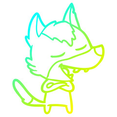 cold gradient line drawing cartoon wolf laughing