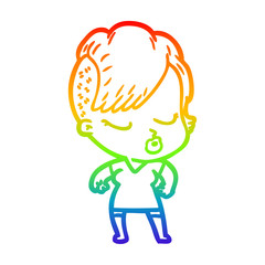 rainbow gradient line drawing cartoon pretty hipster girl