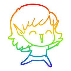 rainbow gradient line drawing cartoon elf girl