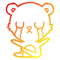 warm gradient line drawing crying cartoon bear
