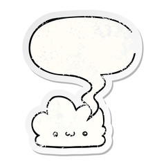 cute cartoon cloud and speech bubble distressed sticker
