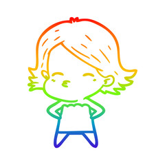 rainbow gradient line drawing cartoon woman
