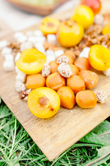 Fresh watermelon popsicles with blueberries cut on ice