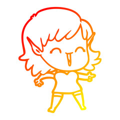 warm gradient line drawing cartoon elf girl