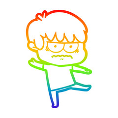 rainbow gradient line drawing annoyed cartoon boy