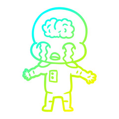 cold gradient line drawing cartoon big brain alien crying