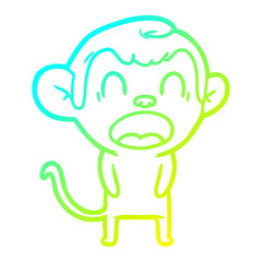 cold gradient line drawing yawning cartoon monkey