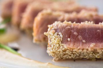Tuna steak in a sesame crust