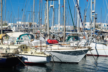 Yacht at the pier in the port of Monastir.