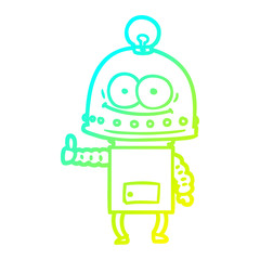 cold gradient line drawing happy carton robot with light bulb