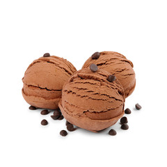 Scoops of ice cream and chocolate chips isolated on white