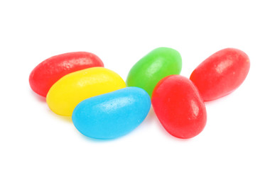 Delicious colorful jelly beans isolated on white
