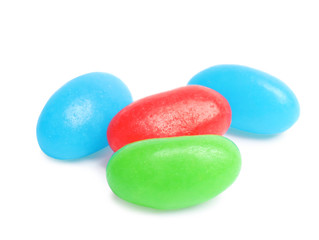 Delicious colorful jelly beans isolated on white