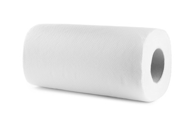Roll of paper towels on white background