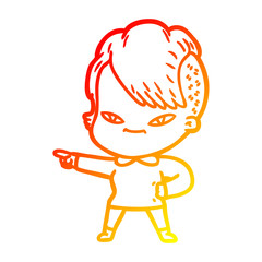 warm gradient line drawing cute cartoon girl with hipster haircut
