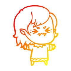 warm gradient line drawing annoyed cartoon vampire girl