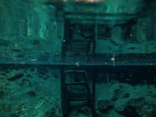 Underwater view of Cenotes Turtle House Tulum in Yucatan, Mexico