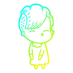cold gradient line drawing cartoon squinting girl